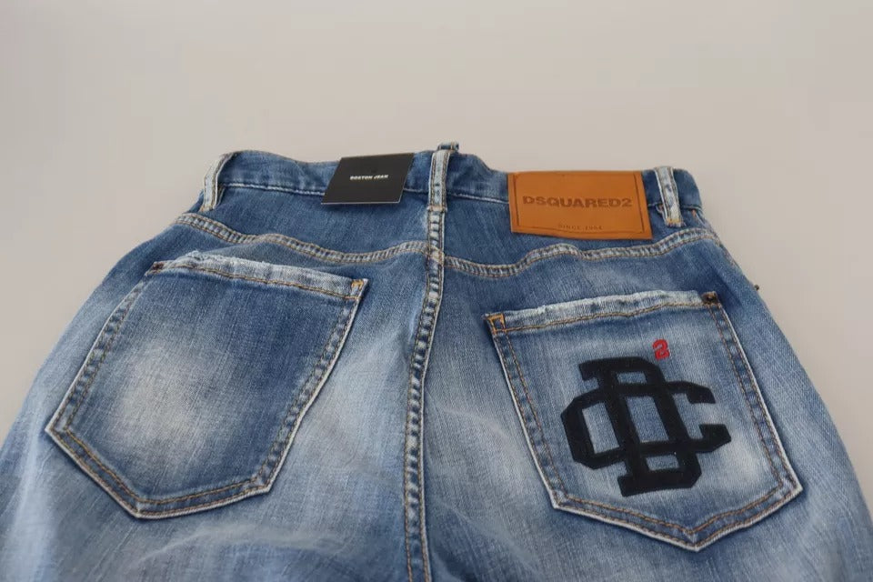 Dsquared² Blue Washed High Waist Straight Denim Boston Jeans IT38 | XS