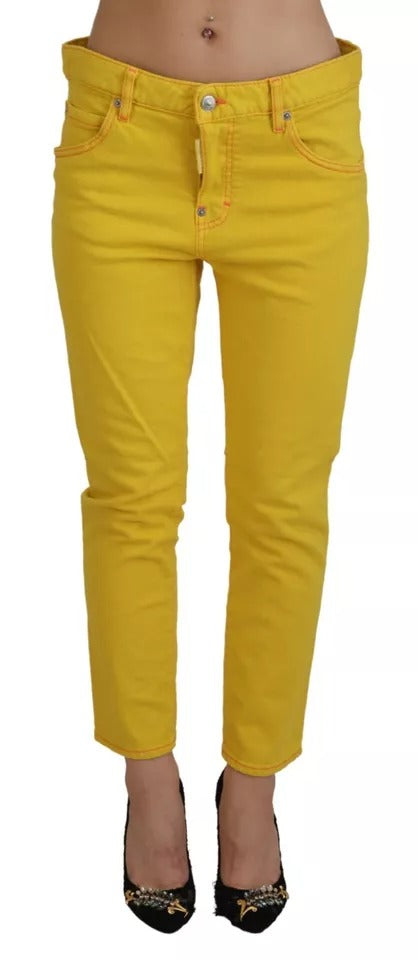 Dsquared² Yellow Cotton Low Waist Crop Denim Cool Girl Jeans IT38 | XS