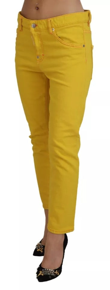 Dsquared² Yellow Cotton Low Waist Crop Denim Cool Girl Jeans IT38 | XS