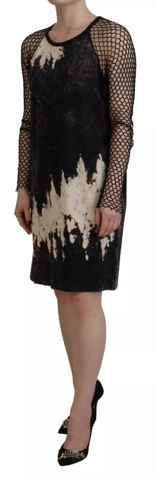 Dsquared² Black Tie Dye Mesh Long Sleeves Cotton Shift Dress IT38 | XS