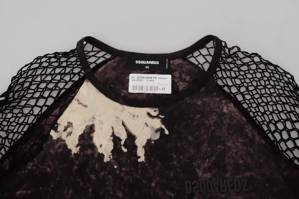 Dsquared² Black Tie Dye Mesh Long Sleeves Cotton Shift Dress IT38 | XS