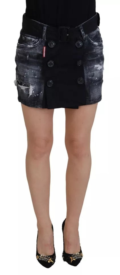 Dsquared² Black Distressed Mid Waist A-line Denim Mini  Skirt IT38 | XS