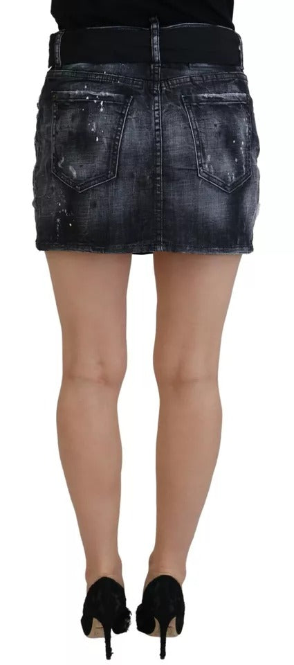 Dsquared² Black Distressed Mid Waist A-line Denim Mini  Skirt IT38 | XS