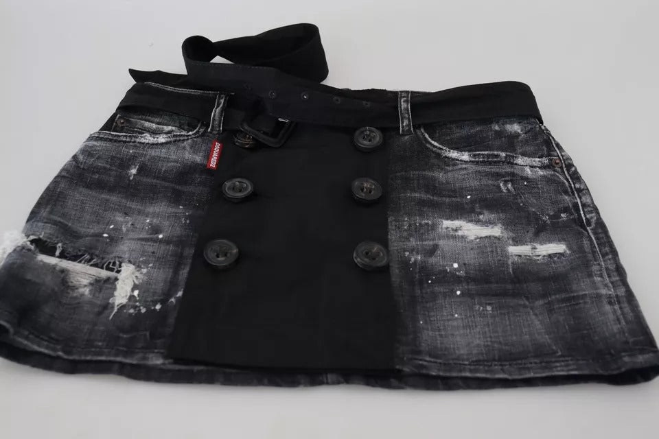 Dsquared² Black Distressed Mid Waist A-line Denim Mini  Skirt IT38 | XS