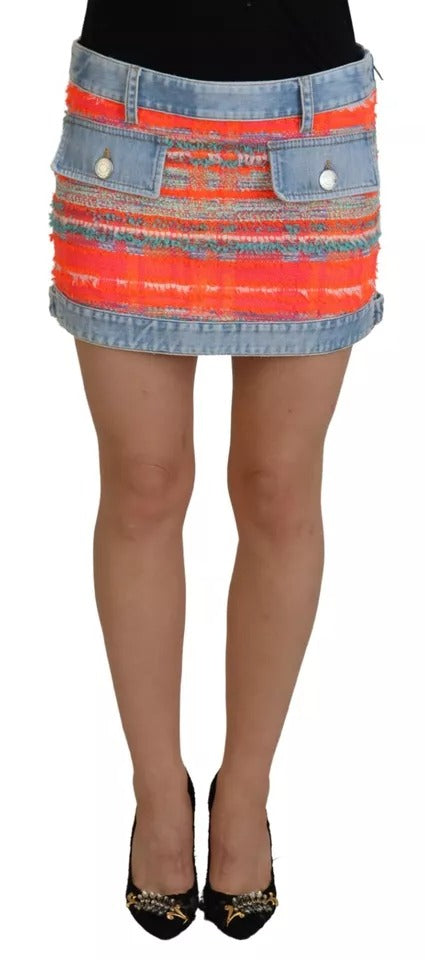 Dsquared² Multicolor Polyester Low Waist A-line Denim Skirt IT38 | XS