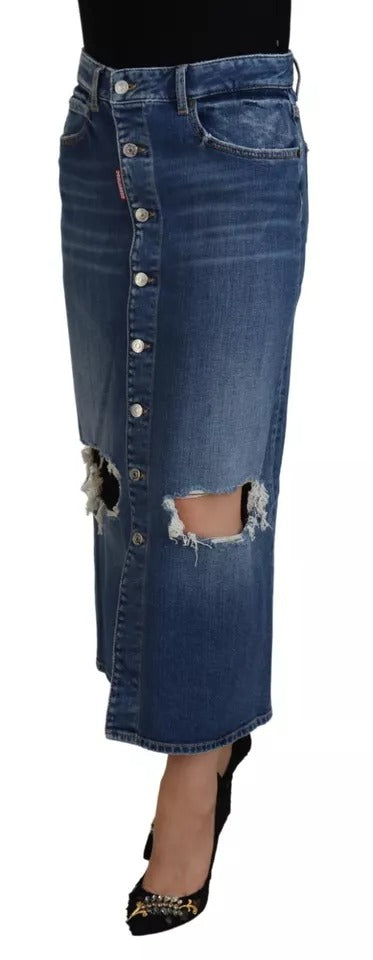 Dsquared² Blue Distressed High Waist Pencil Cut Denim Skirt IT38 | XS