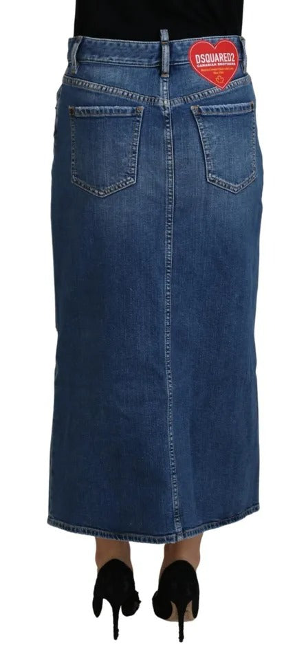 Dsquared² Blue Distressed High Waist Pencil Cut Denim Skirt IT38 | XS