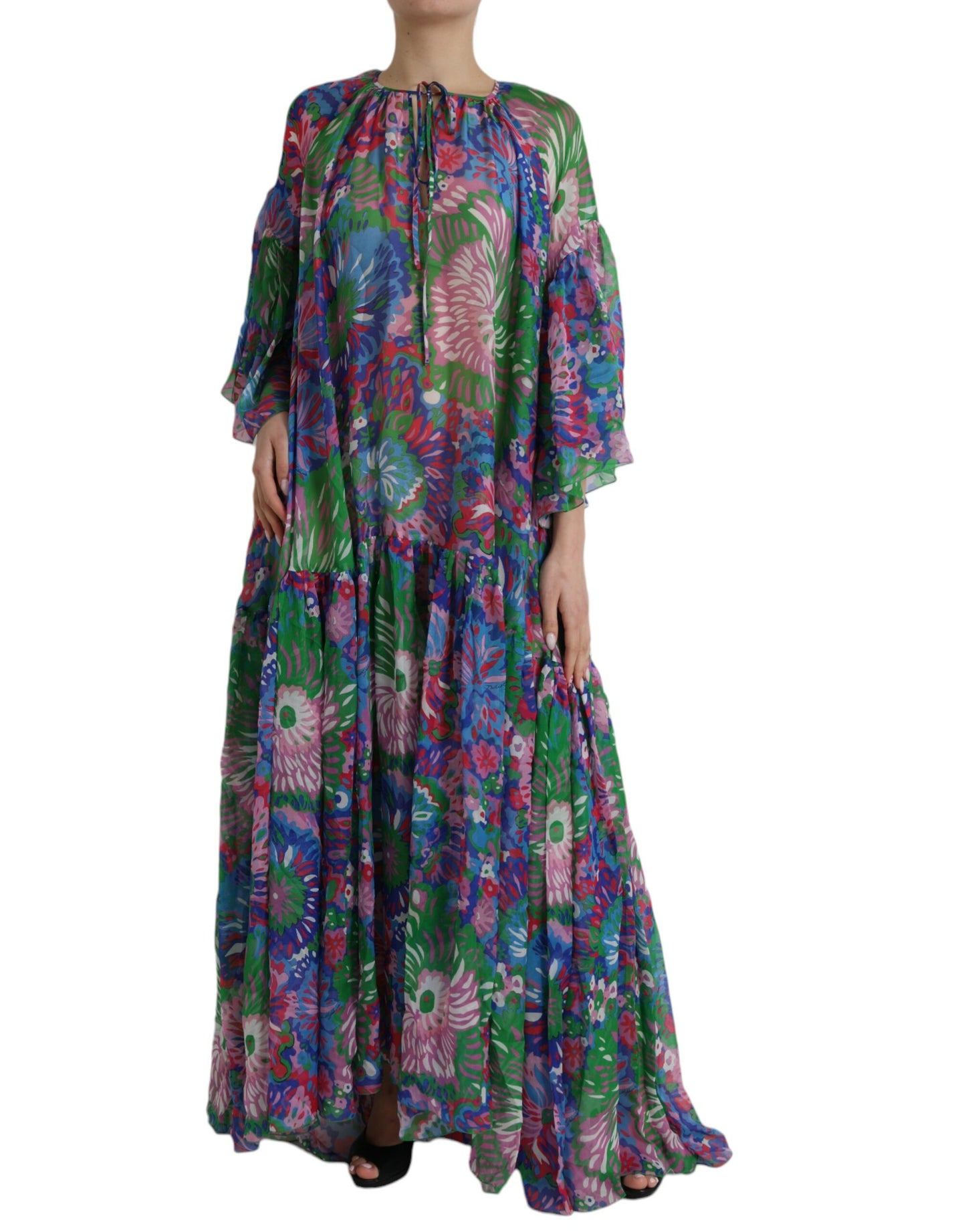 Dolce & Gabbana Multicolor Floral Silk Kaftan Maxi Dress IT38 / S