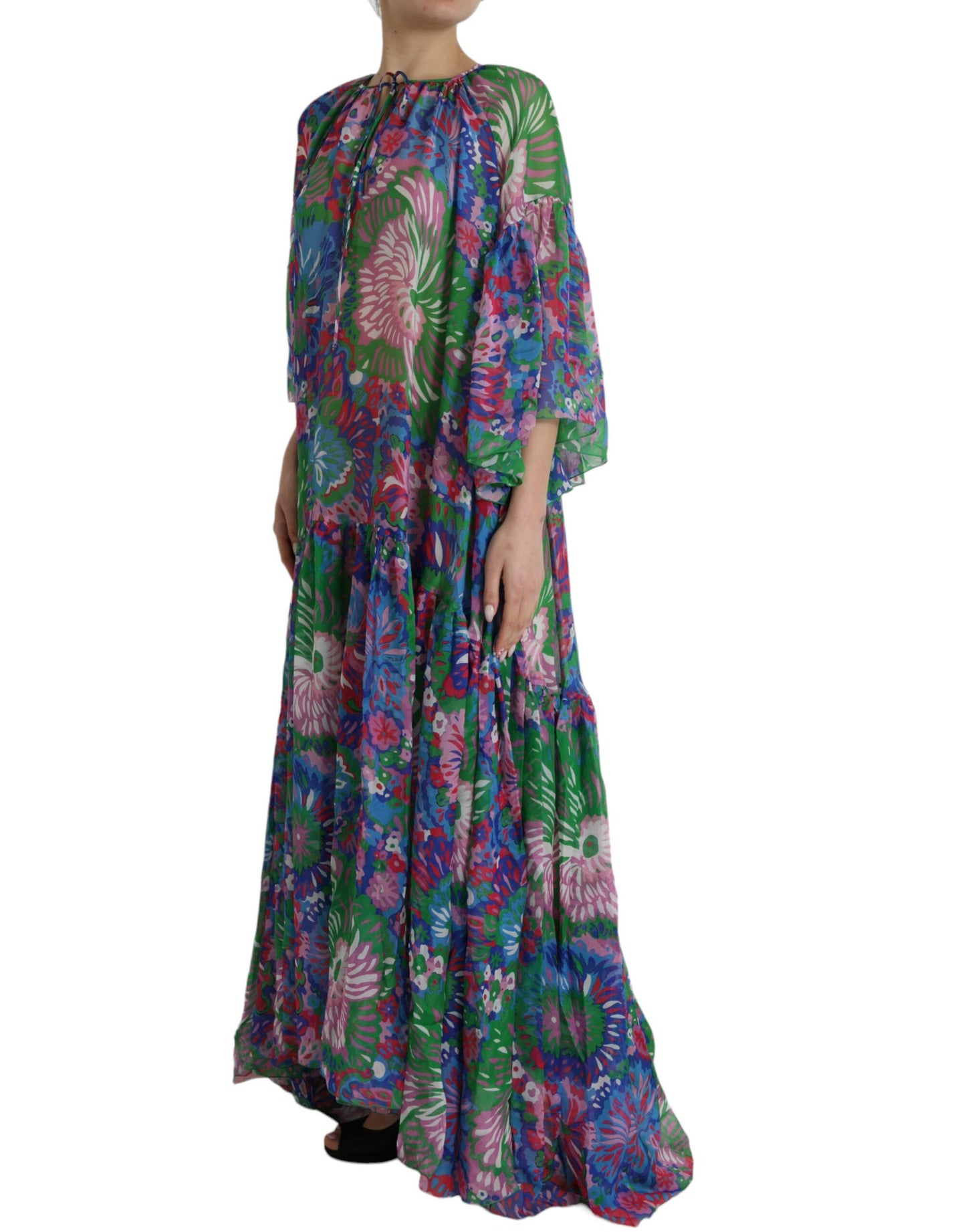 Dolce & Gabbana Multicolor Floral Silk Kaftan Maxi Dress IT38 / S