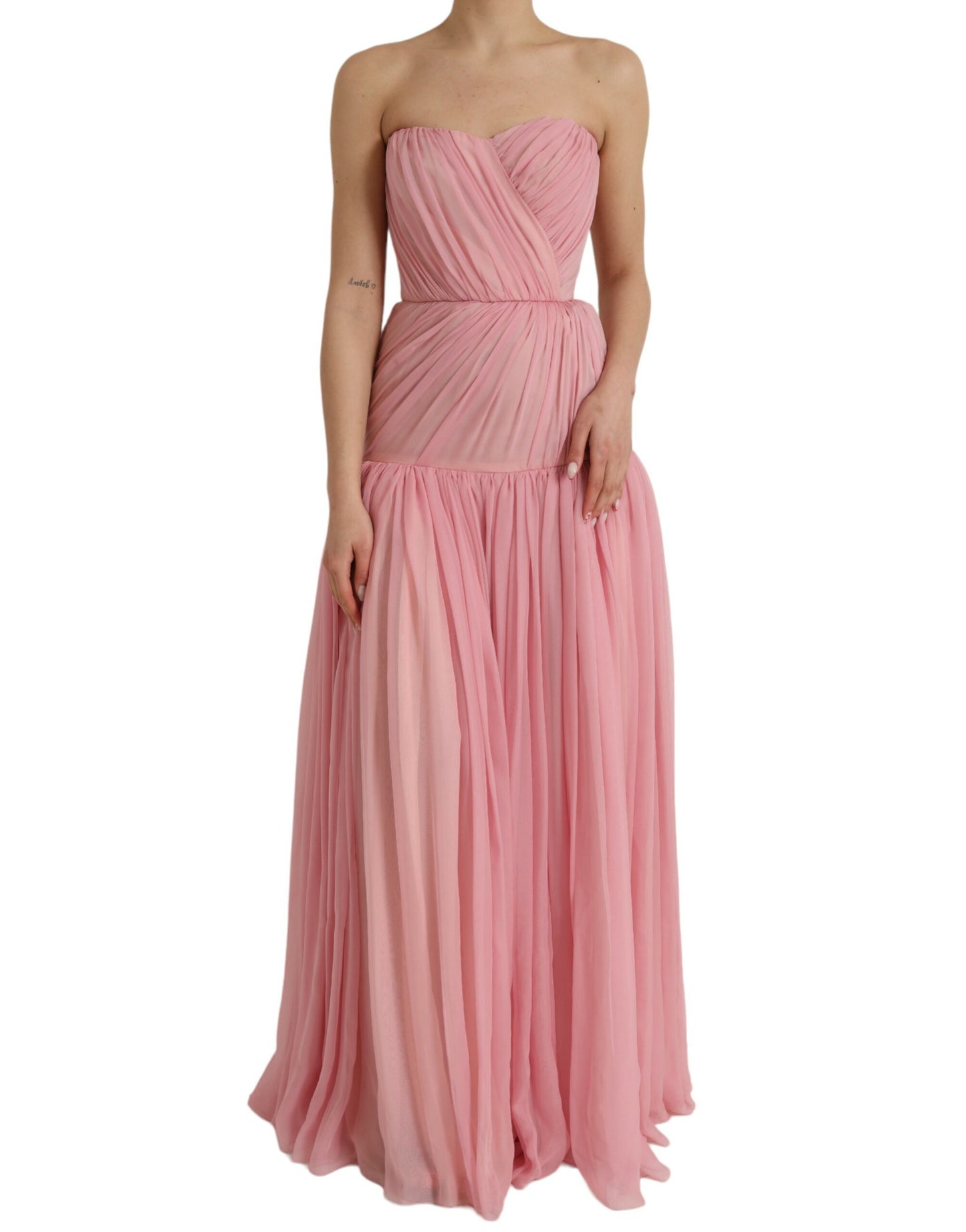 Dolce & Gabbana Pink Silk Strapless Maxi A-line Gown Dress IT40 | S