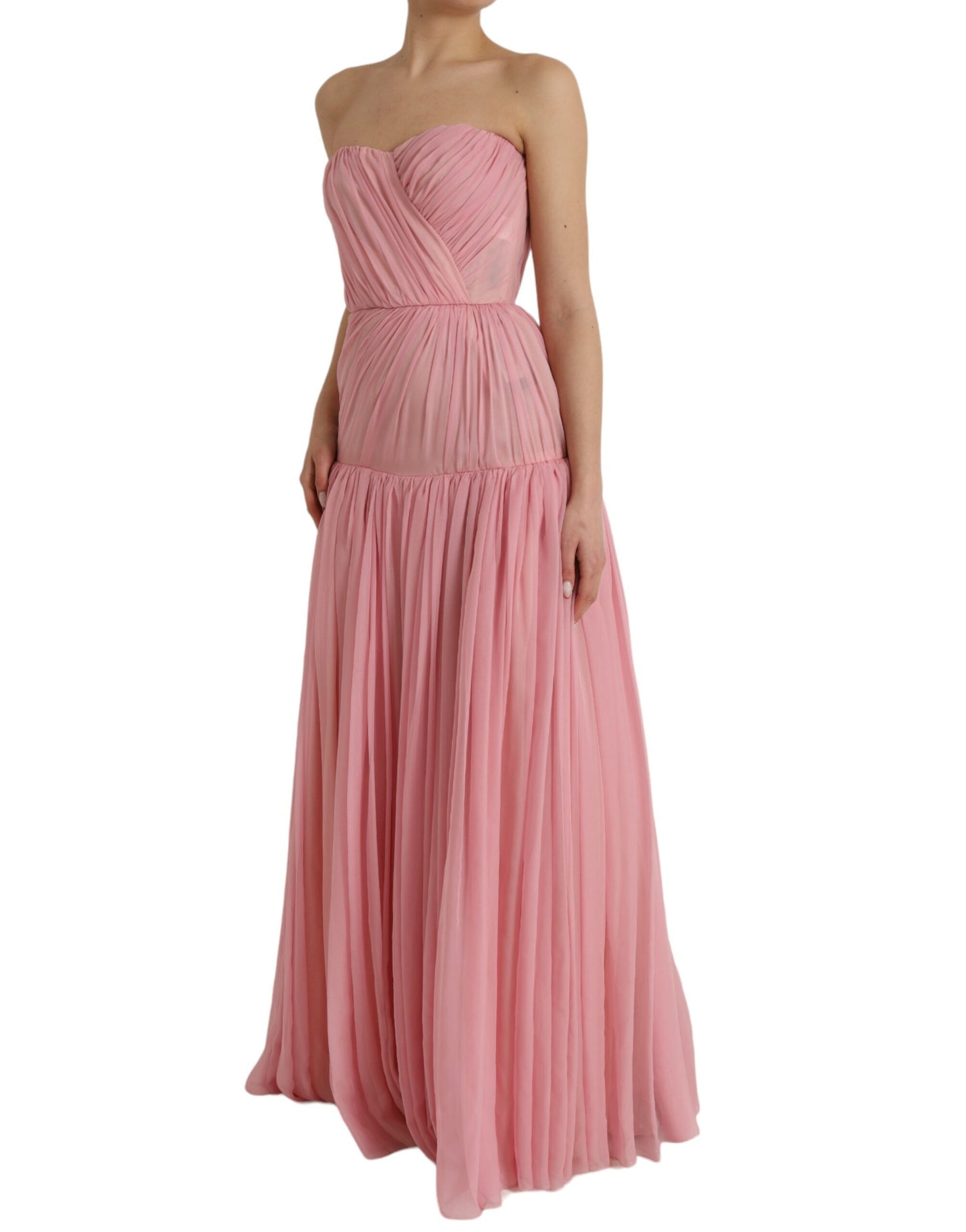 Dolce & Gabbana Pink Silk Strapless Maxi A-line Gown Dress IT40 | S