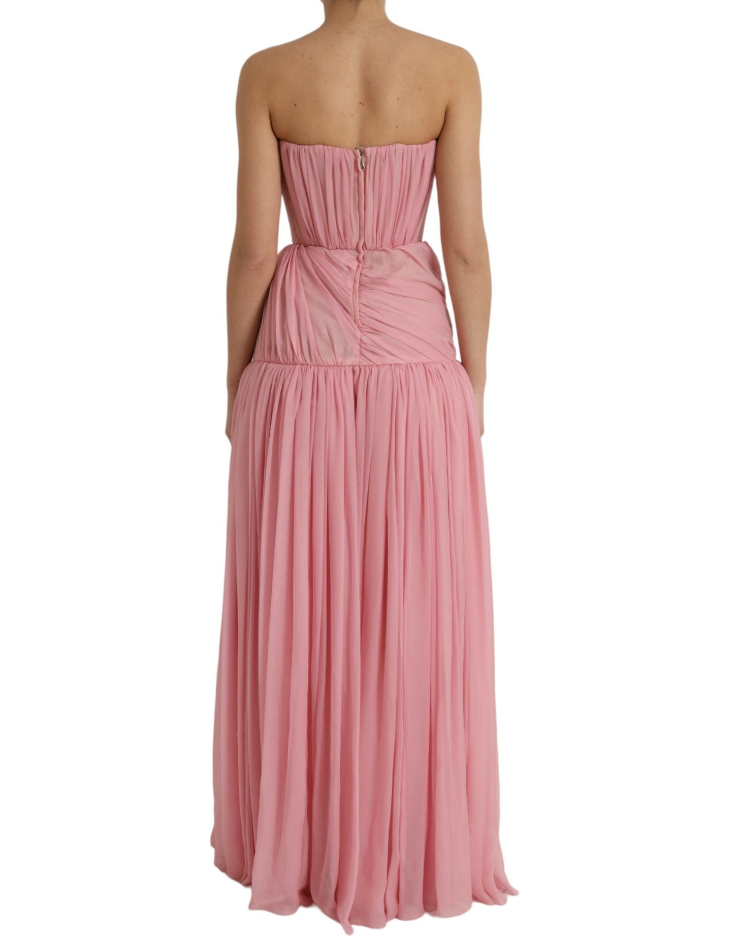 Dolce & Gabbana Pink Silk Strapless Maxi A-line Gown Dress IT40 | S