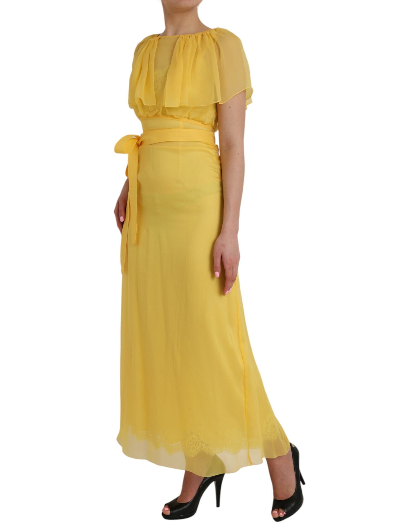 Dolce & Gabbana Yellow Silk Sheath Belted Long Maxi Dress IT40 | S