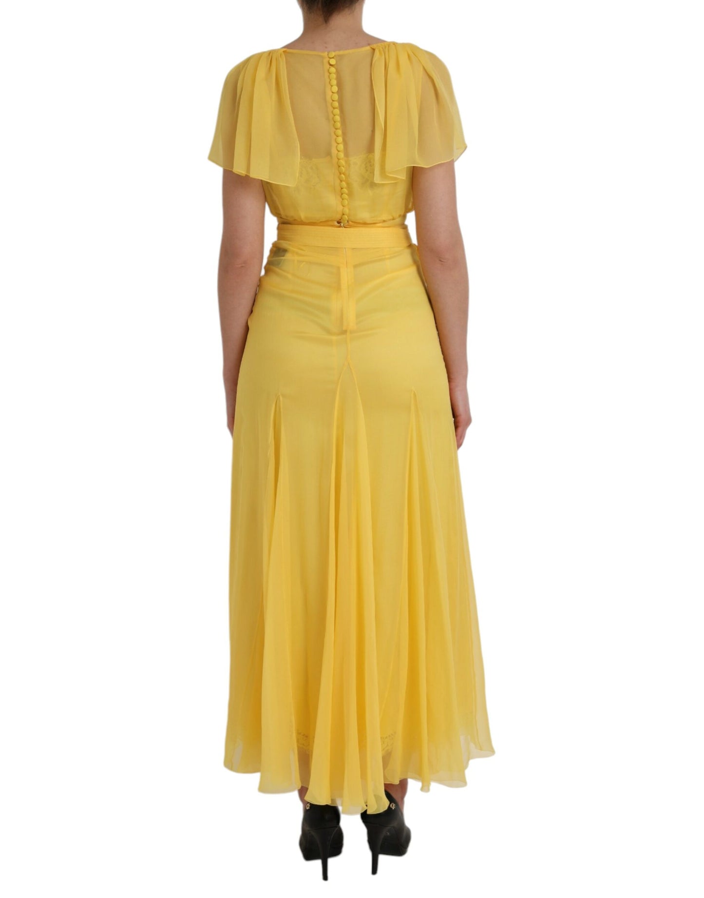 Dolce & Gabbana Yellow Silk Sheath Belted Long Maxi Dress IT40 | S