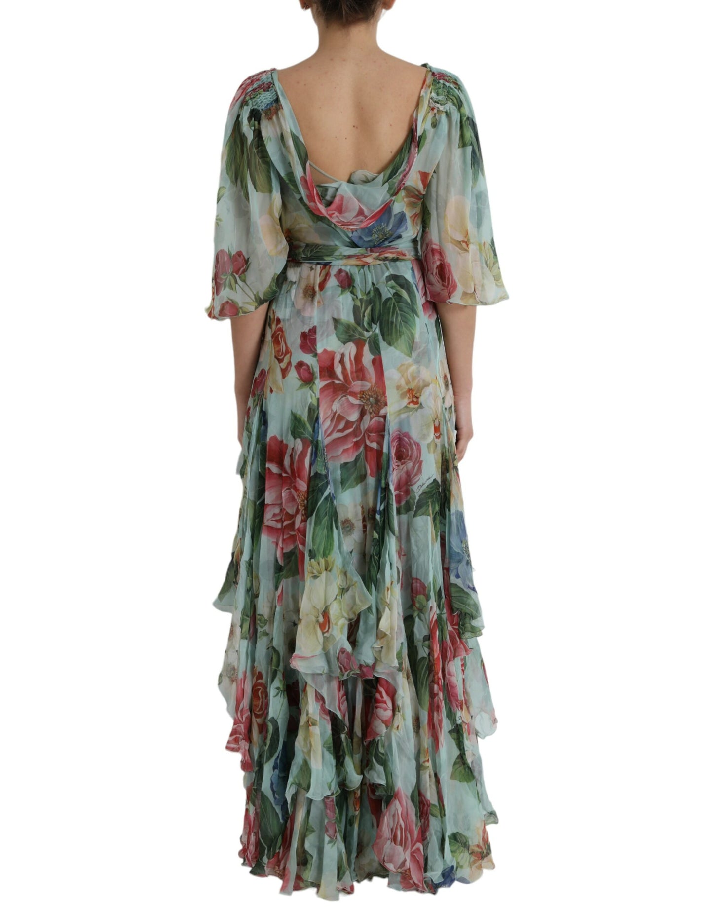 Dolce & Gabbana Blue Floral Print Tiered Long Maxi Dress IT38 / XS