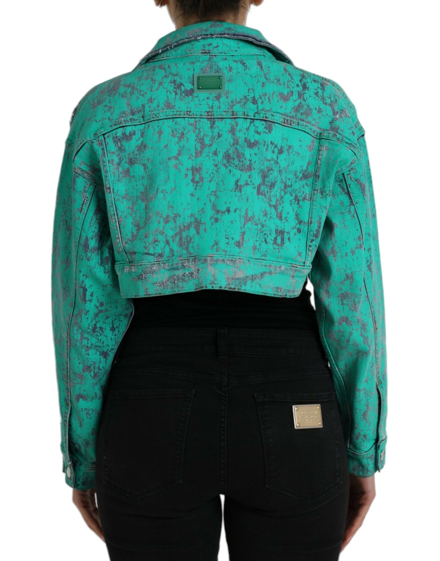 Dolce & Gabbana Green Cotton Tie Dye Cropped Cropped Denim Jacket IT40 | S