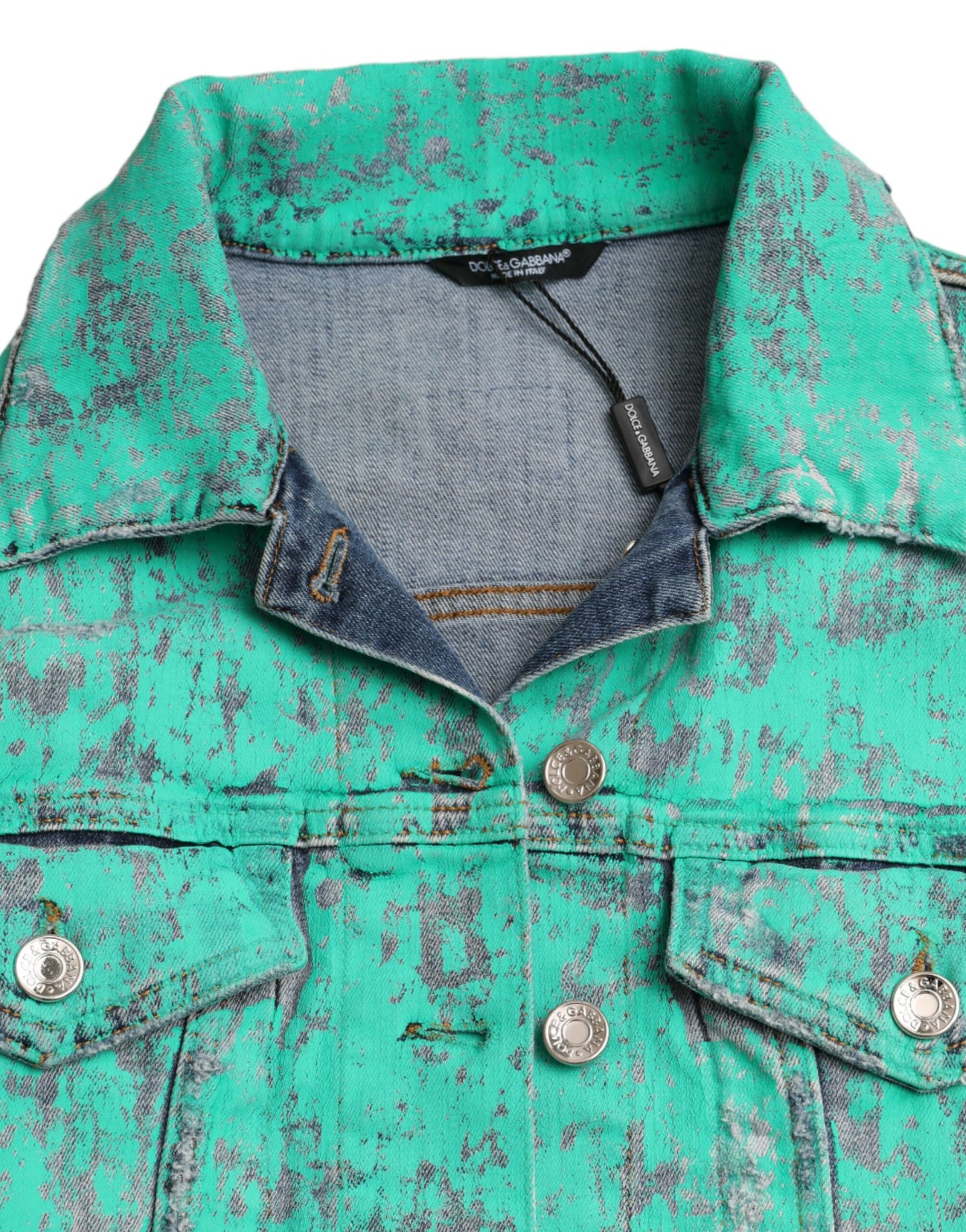 Dolce & Gabbana Green Cotton Tie Dye Cropped Cropped Denim Jacket IT40 | S