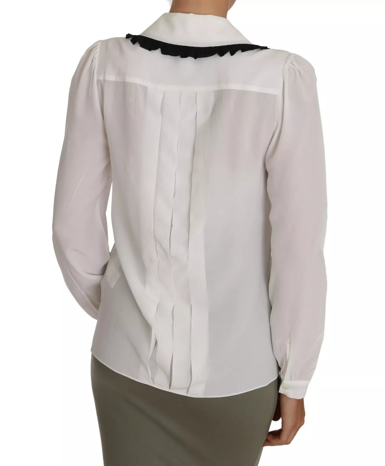 Dolce & Gabbana White Silk Shirt Ruffle Rouded Collar Blouse IT42 / M