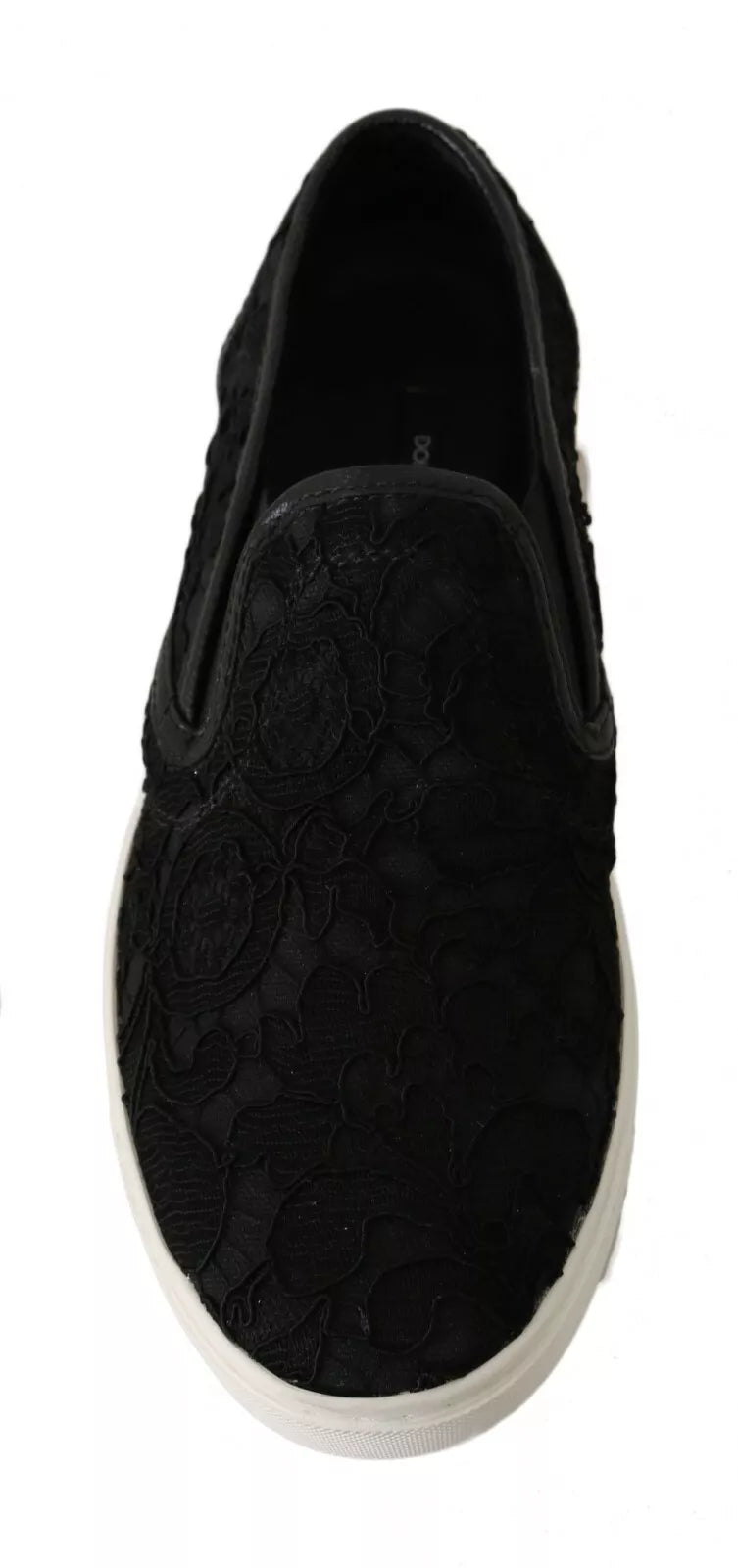 Dolce & Gabbana Black Lace Leather Logo Flat Slip-On Sneakers EU35 / US5