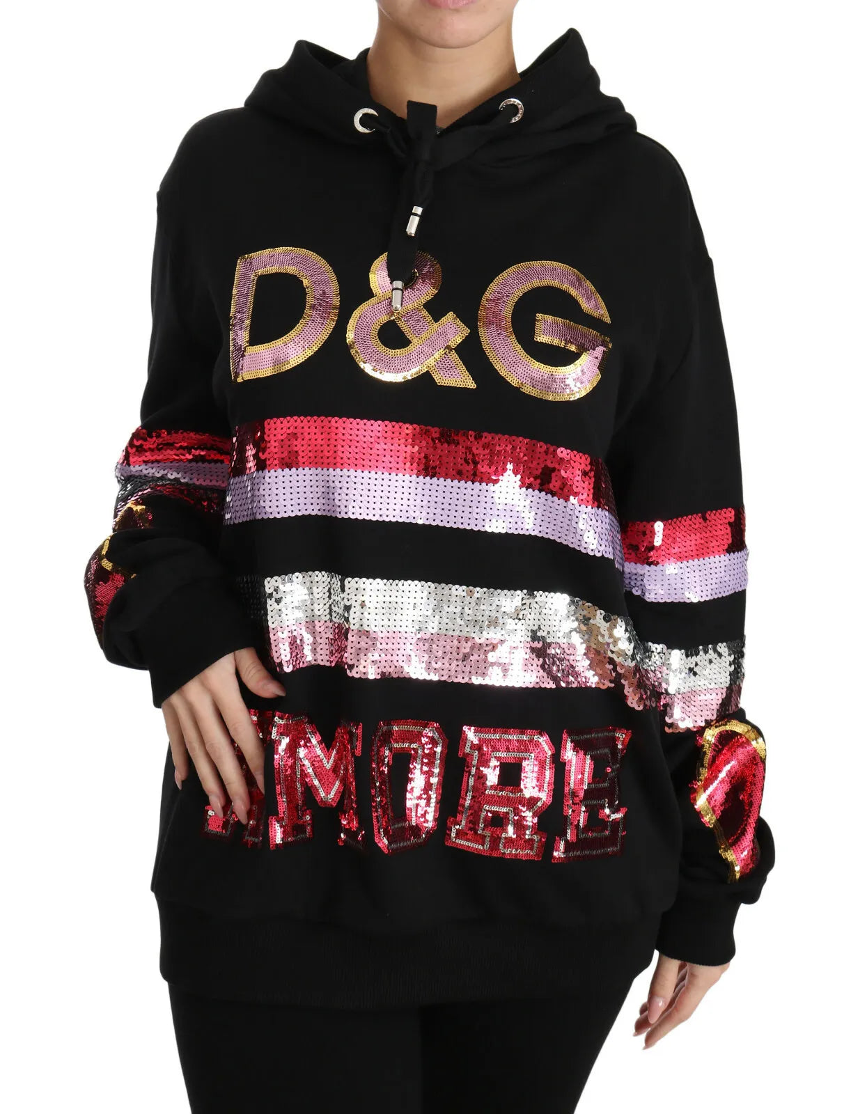 Dolce & Gabbana DG Sequined Hooded Pullover Sweater IT36 / XS