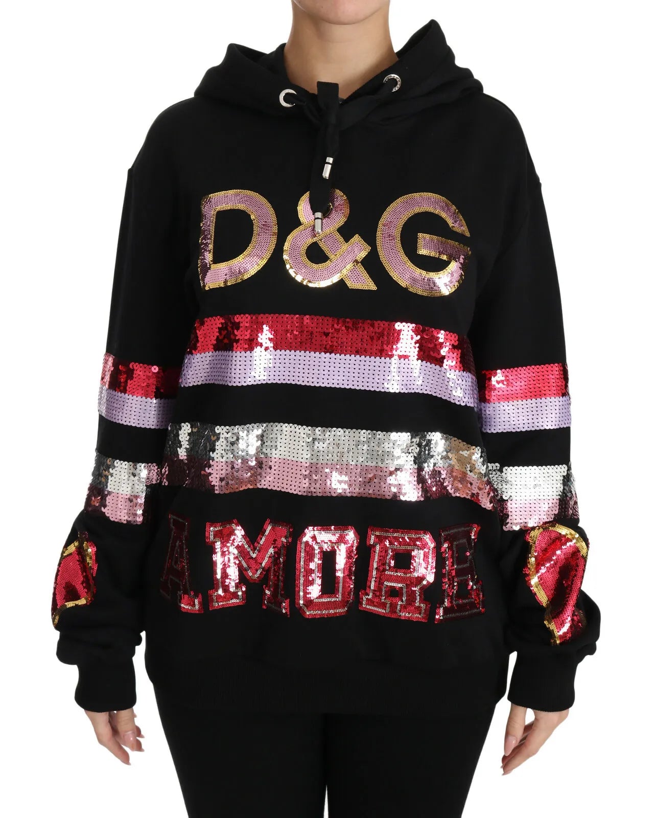 Dolce & Gabbana DG Sequined Hooded Pullover Sweater IT40 / S