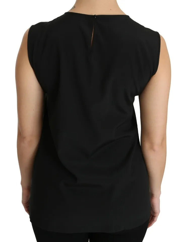 Dolce & Gabbana Black Silk DG Family Crystal Sleeveless Top IT40 / S