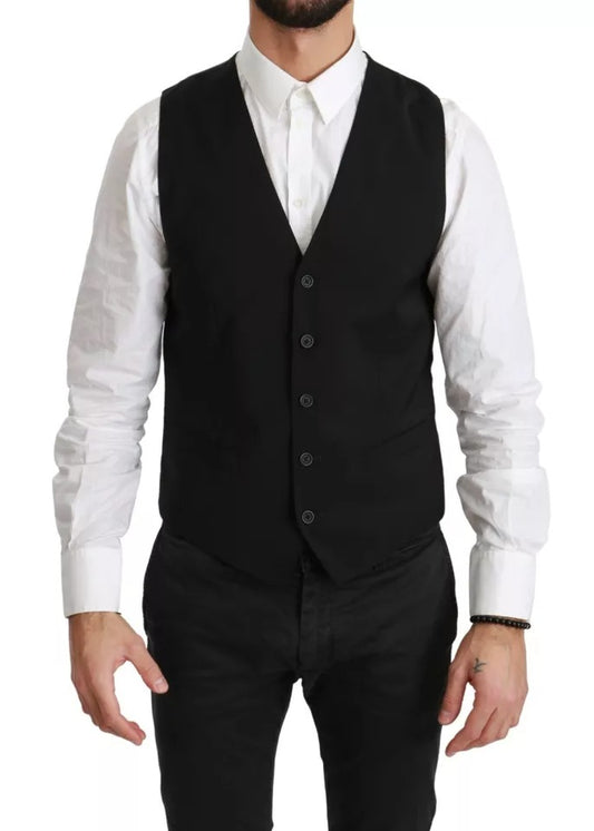 Dolce & Gabbana Black Wool Stretch Waistcoat Formal Dress Vest IT46 / S