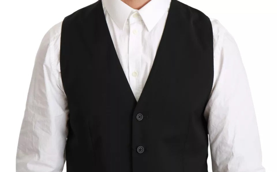 Dolce & Gabbana Black Wool Stretch Waistcoat Formal Dress Vest IT46 / S