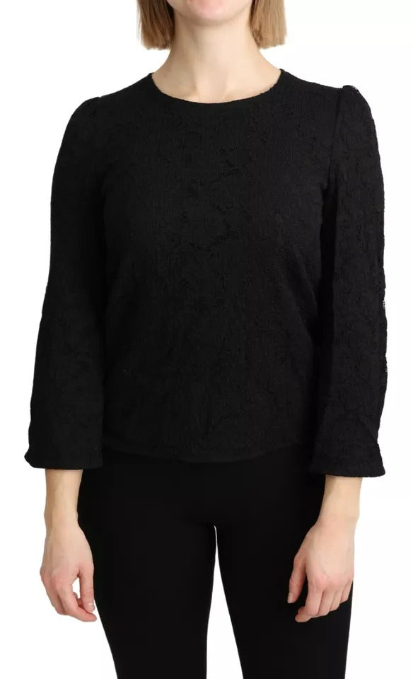 Dolce & Gabbana Black Lace Long Sleeves Blouse STAFF Top IT42 / M