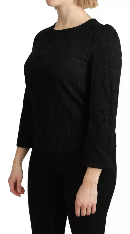 Dolce & Gabbana Black Lace Long Sleeves Blouse STAFF Top IT42 / M