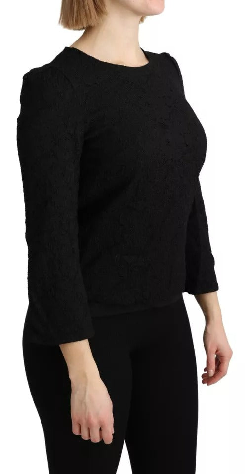 Dolce & Gabbana Black Lace Long Sleeves Blouse STAFF Top IT42 / M