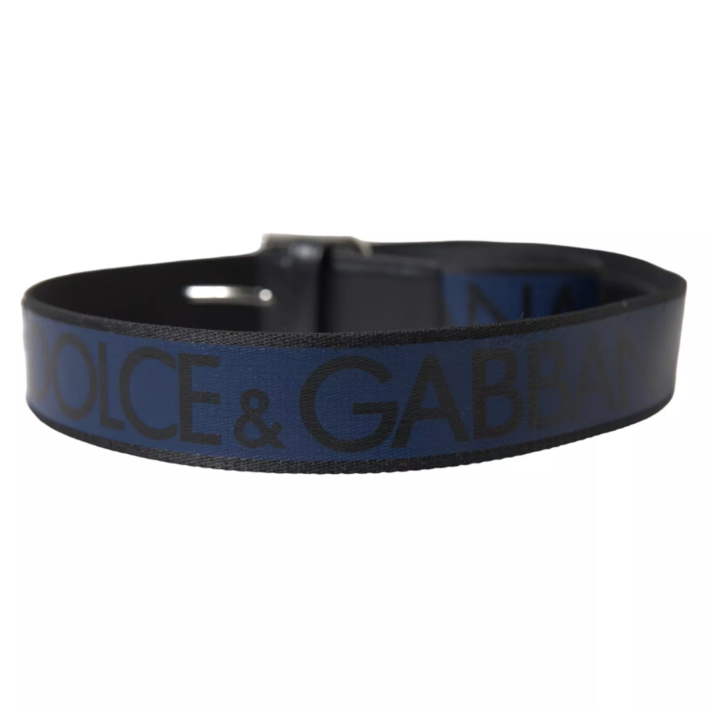 Dolce & Gabbana Black Blue Logo Silver Metal Buckle Belt 85 CM / 34 INCH