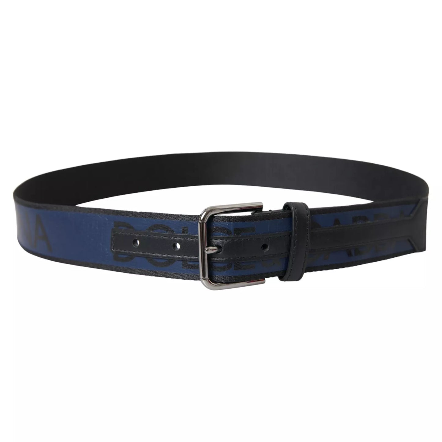 Dolce & Gabbana Black Blue Logo Silver Metal Buckle Belt 85 CM / 34 INCH