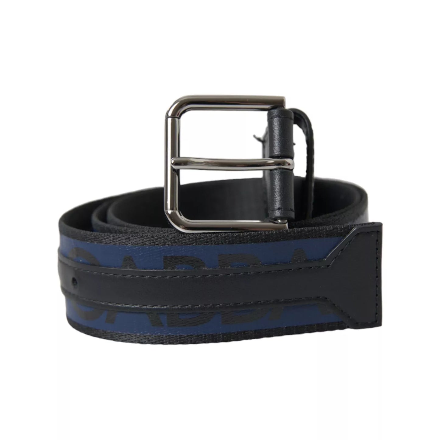 Dolce & Gabbana Black Blue Logo Silver Metal Buckle Belt 85 CM / 34 INCH