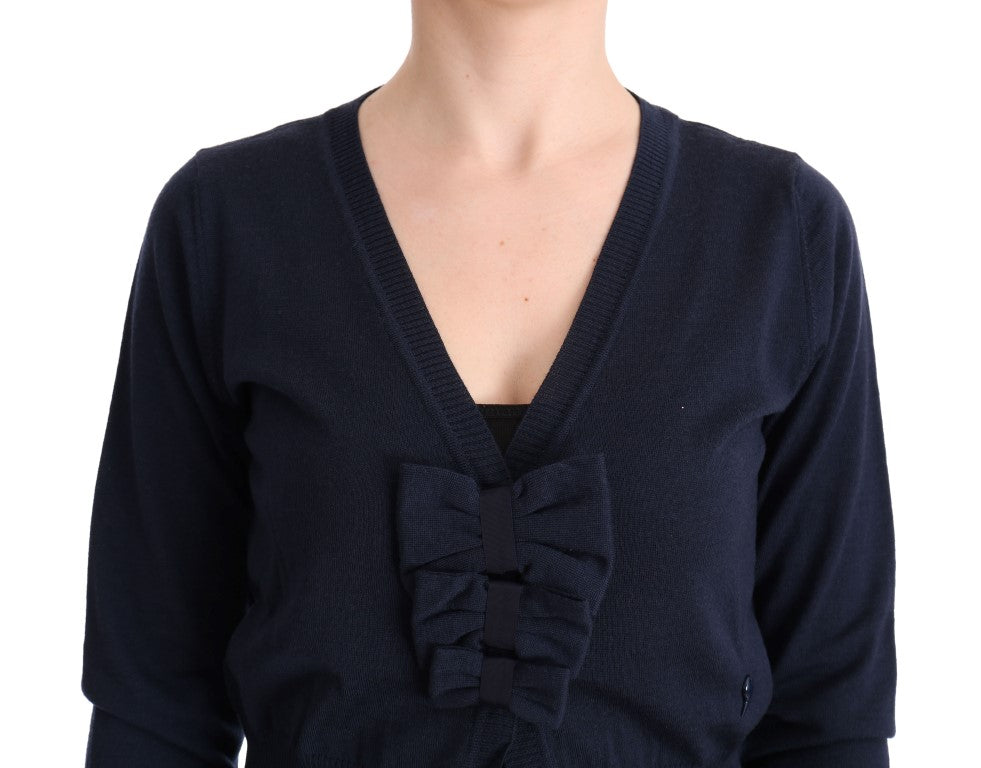 MARGHI LO' Elegant Blue Wool Cardigan Sweater IT44 | L