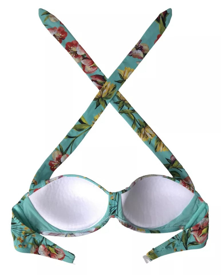 Dolce & Gabbana Mint Green Floral Print Beachwear Bikini Top IT3 / M