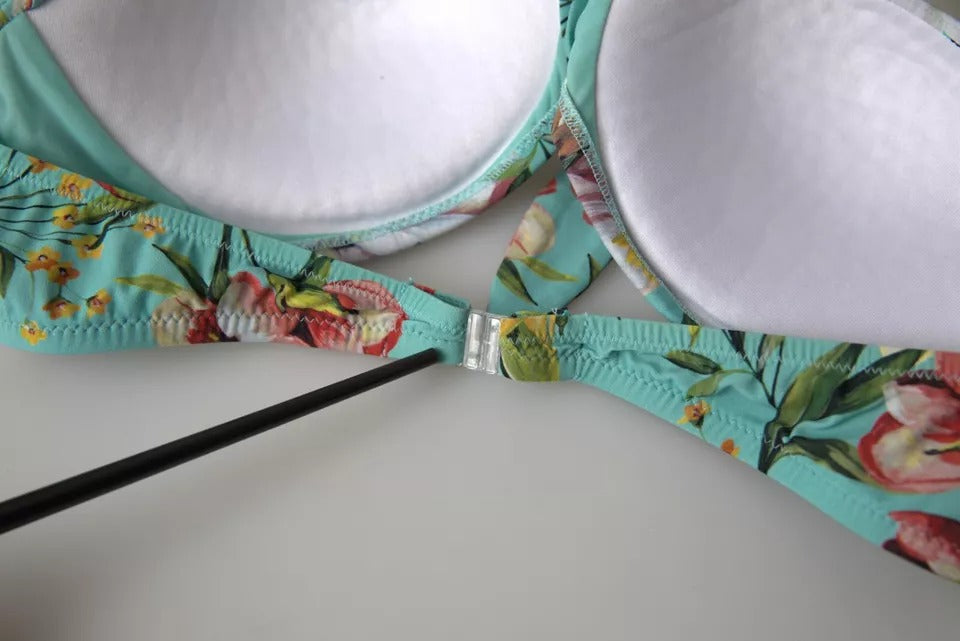 Dolce & Gabbana Mint Green Floral Print Beachwear Bikini Top IT3 / M