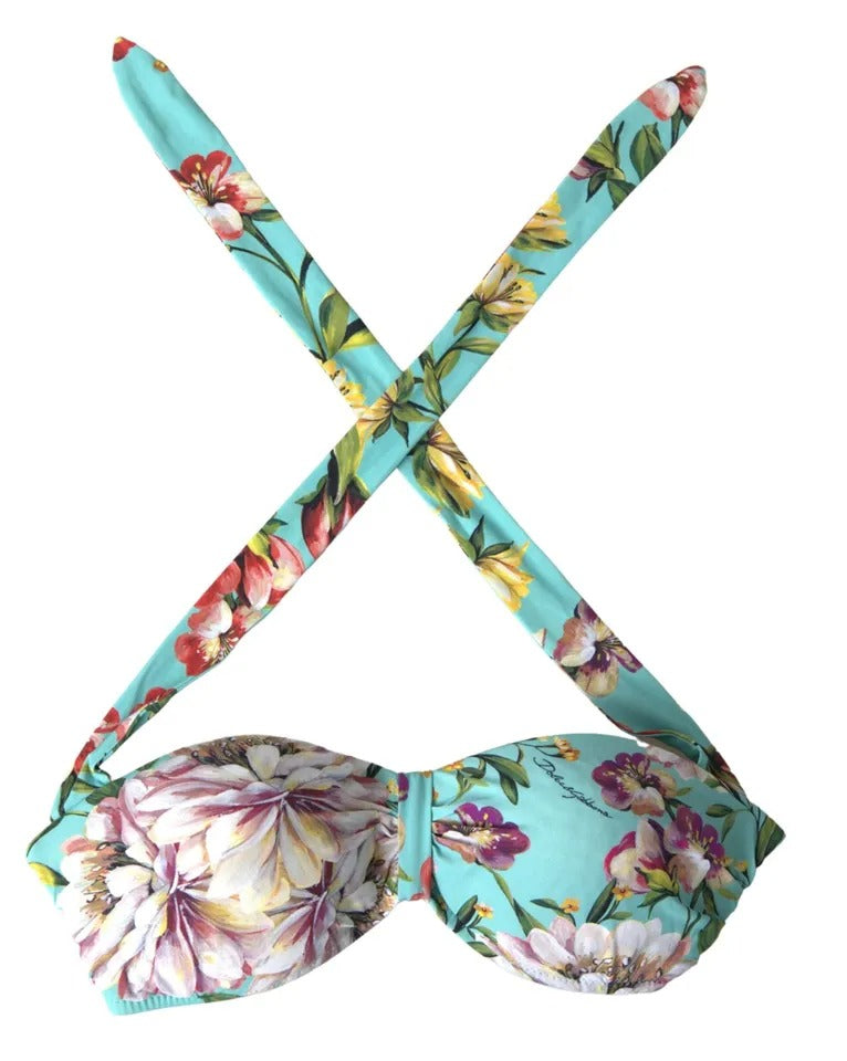 Dolce & Gabbana Mint Green Floral Print Beachwear Bikini Top IT3 / M