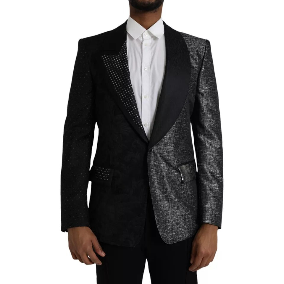 Dolce & Gabbana Black Silver Silk Single Breasted Coat Blazer IT50 / L