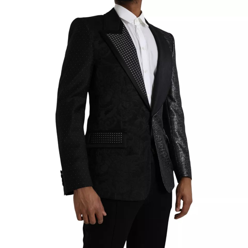 Dolce & Gabbana Black Silver Silk Single Breasted Coat Blazer IT50 / L