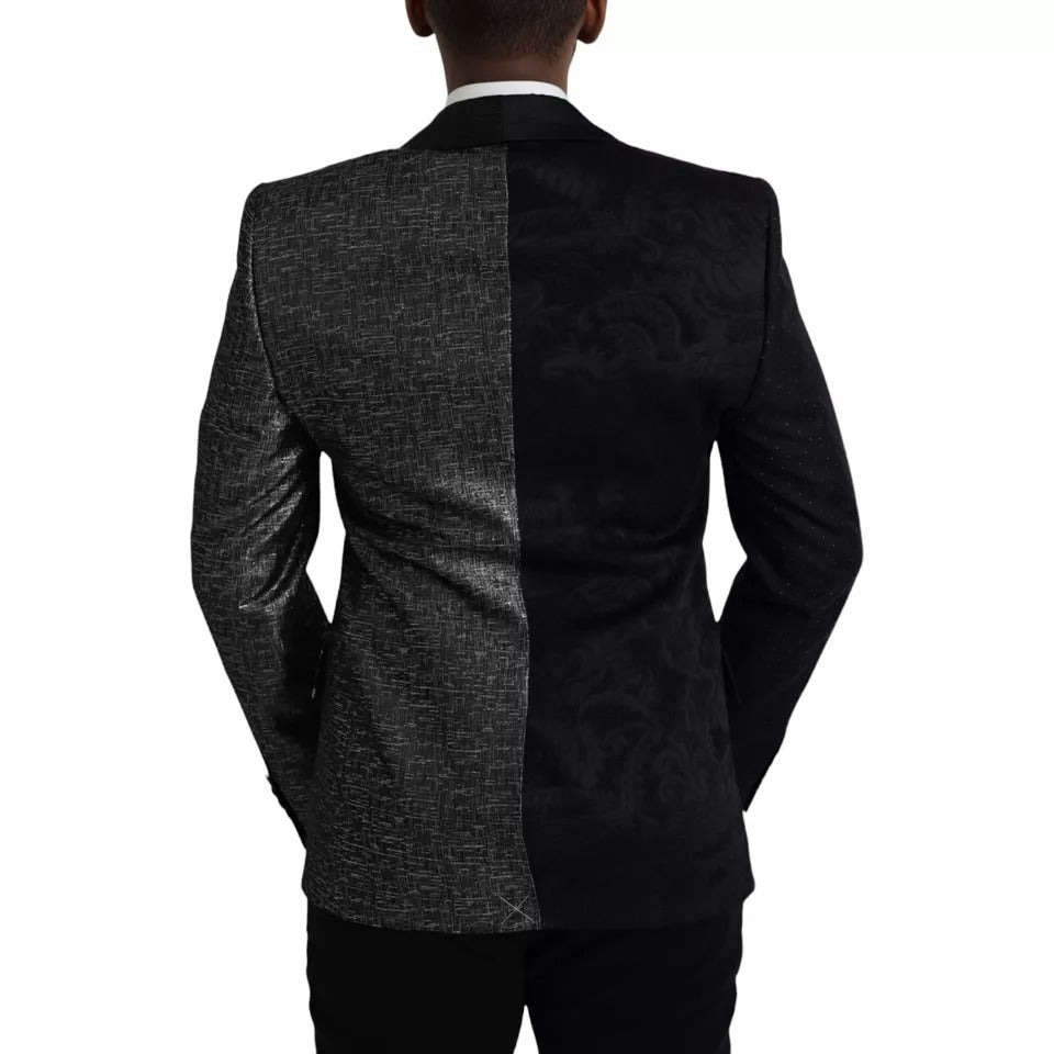 Dolce & Gabbana Black Silver Silk Single Breasted Coat Blazer IT50 / L