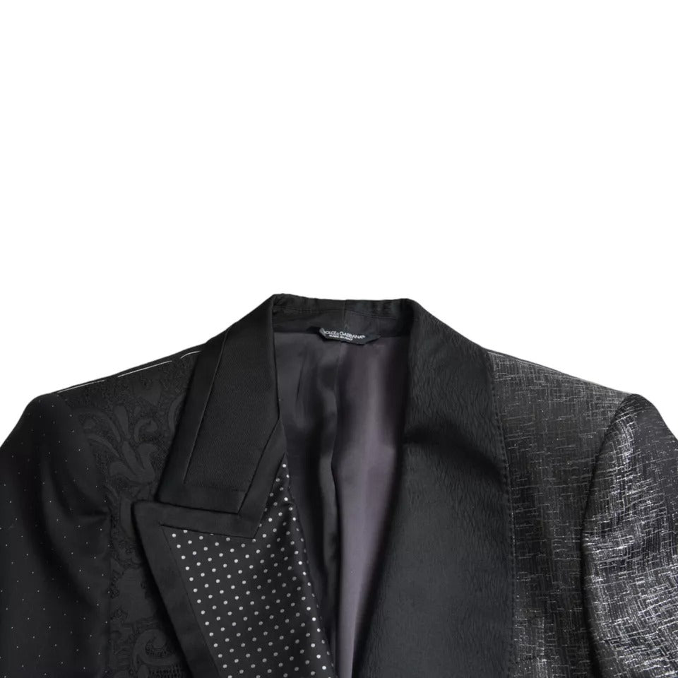 Dolce & Gabbana Black Silver Silk Single Breasted Coat Blazer IT50 / L