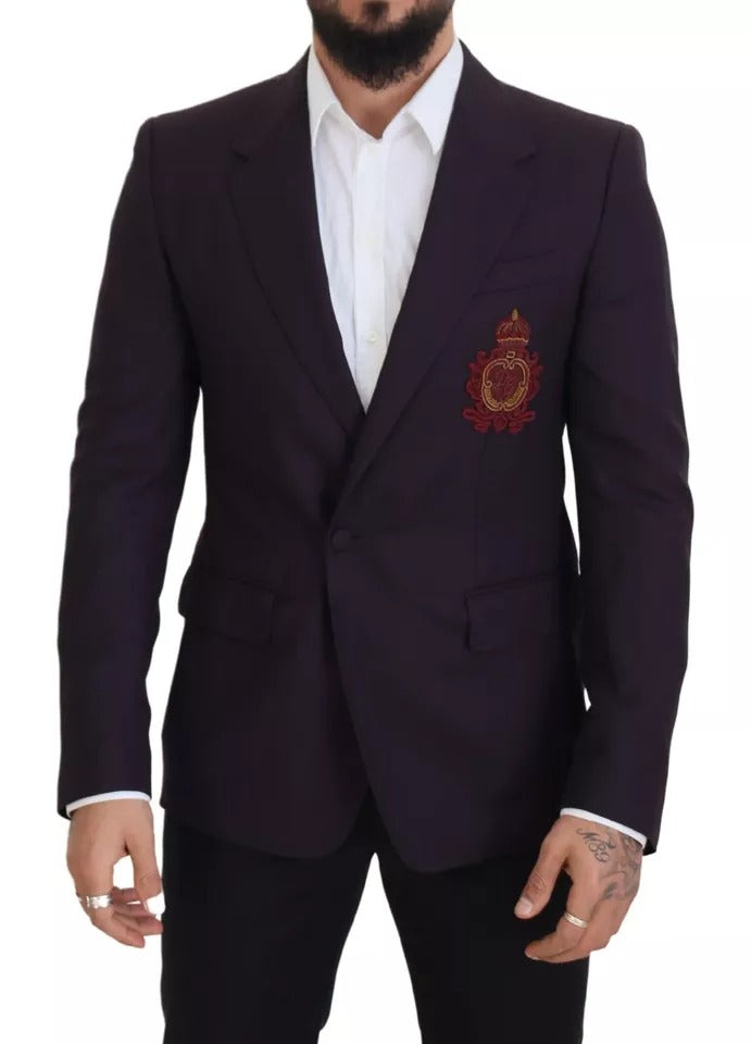 Dolce & Gabbana Purple Logo Single Breasted Wool Blazer IT52 / L