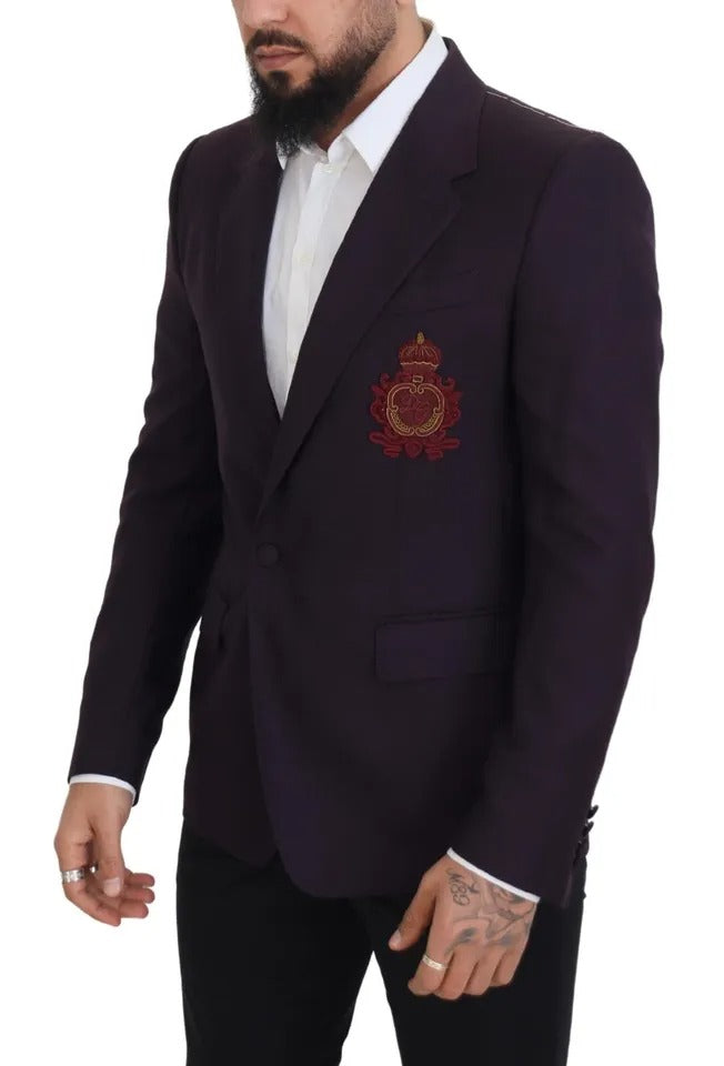 Dolce & Gabbana Purple Logo Single Breasted Wool Blazer IT52 / L