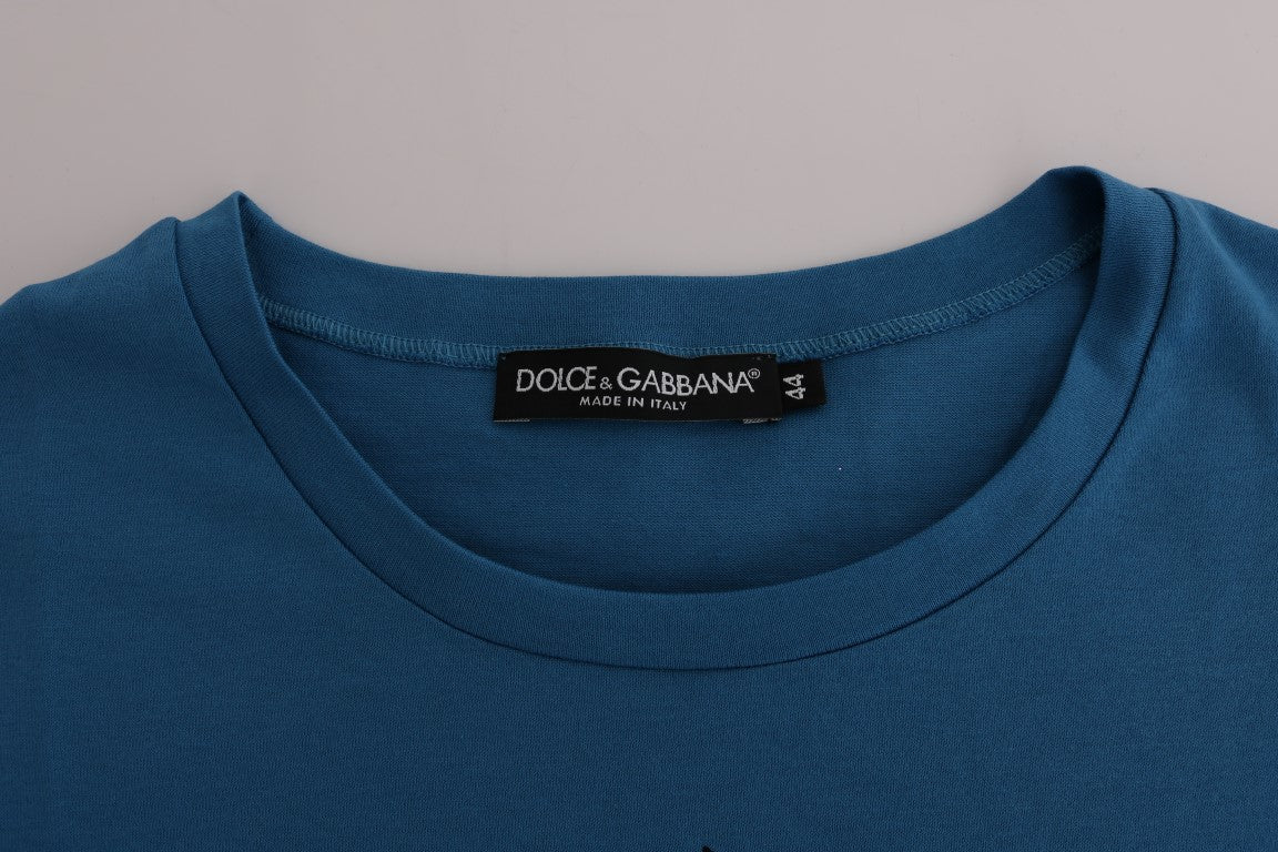 Dolce & Gabbana Chic Blue Cotton Tee with 2017 Print IT44 / L