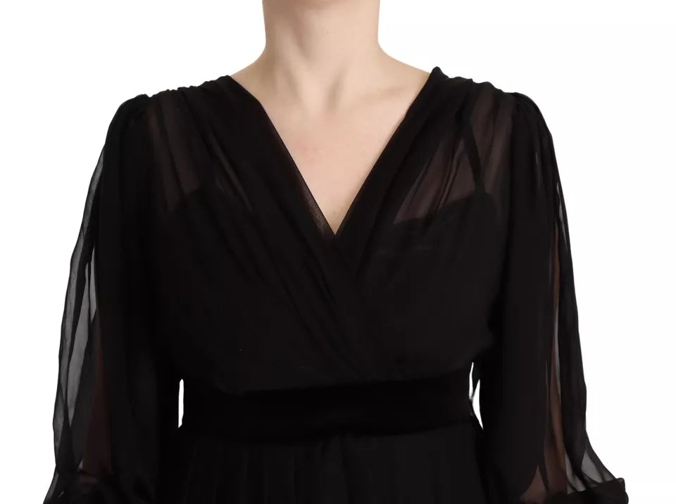 Dolce & Gabbana Black V-neck Long Sleeves Mini A-line Dress IT42 / M