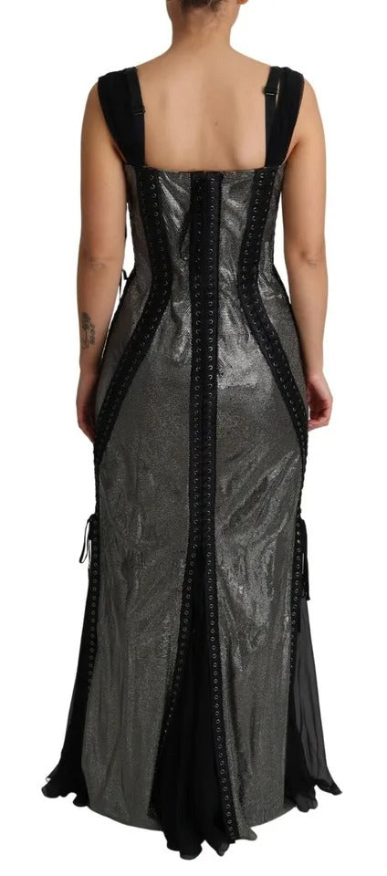 Dolce & Gabbana Black Crystals Lace Up Runway Gown Dress IT44 / L