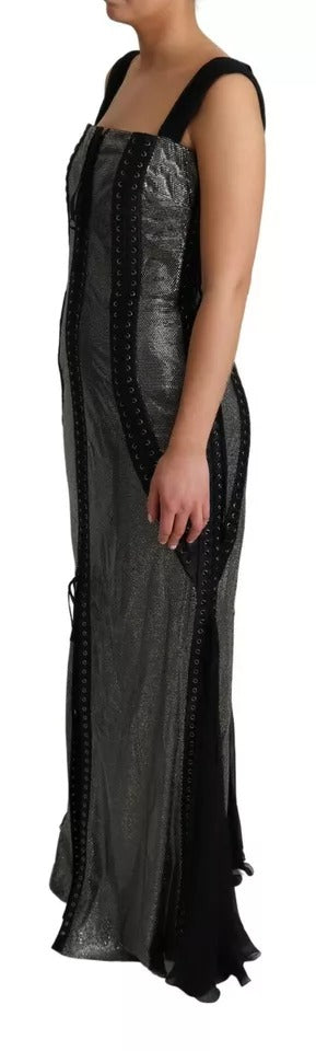 Dolce & Gabbana Black Crystals Lace Up Runway Gown Dress IT44 / L