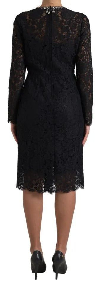 Dolce & Gabbana Black Nylon Lace Embellished Sheath Dress IT44 / L