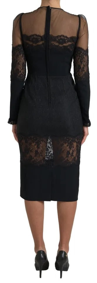 Dolce & Gabbana Black Sheer Floral Lace Sheath Midi Dress IT42 / M